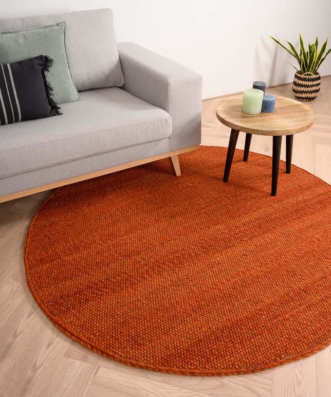 Rond wollen vloerkleed - Lett cognac 250