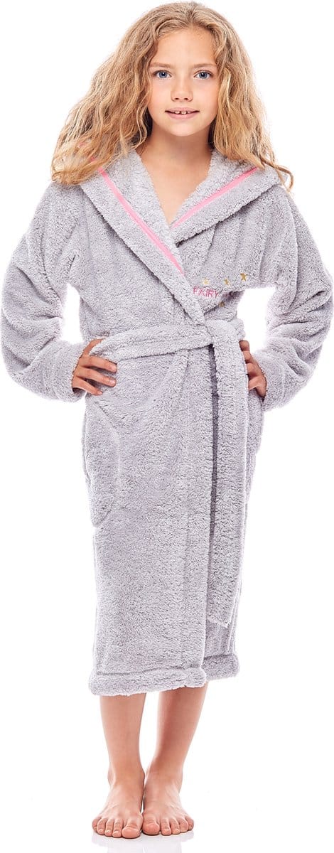 L&L Kinderen Badjas met Capuchon - Wasmachine bestendig - Polyester - LL-Ila - Kristall (FM-001) - 110-116