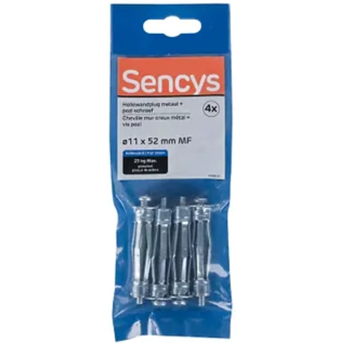 Sencys Plug Voor Gipsplaat Staal - Diam. 11x52mm - 4 Stuks