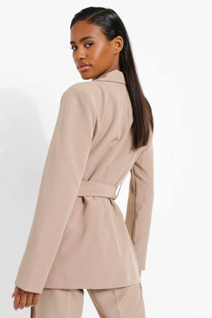 boohoo Dames Obi Tie Taille Op Maat Gemaakte Blazer | Camel | Maat: 42