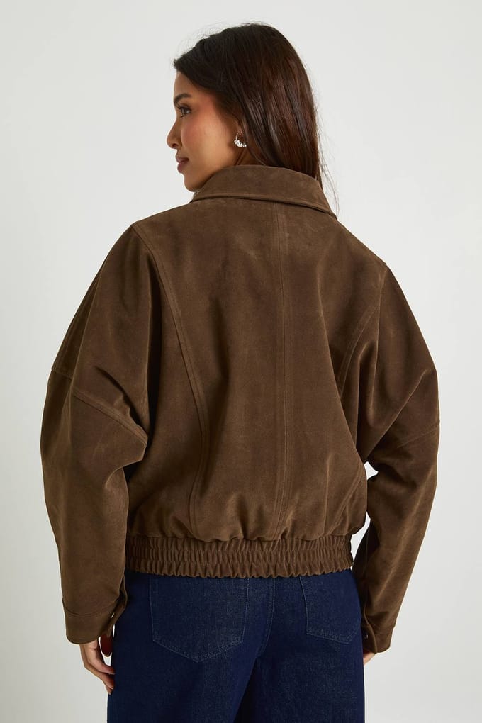 boohoo Dames Oversized Nep Suede Jas | Chocoladebruin | Maat: 36