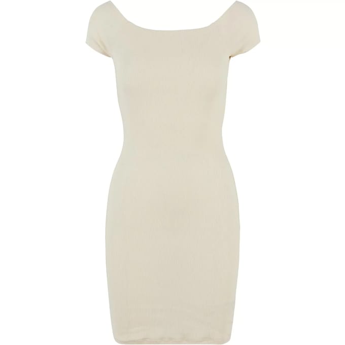 Urban Classics - Off Shoulder Rib Korte jurk - M - Beige