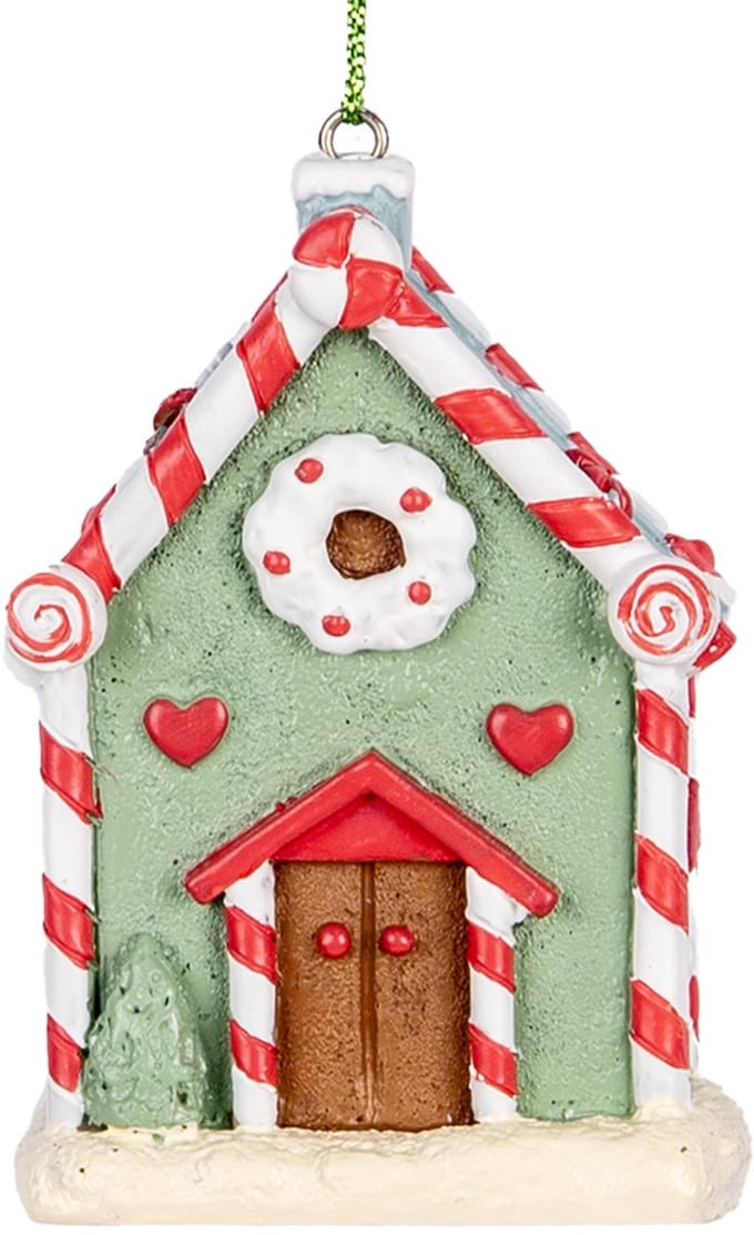 Clayre & Eef Kersthanger Gingerbread house 6x4x8 cm Groen Kunststof