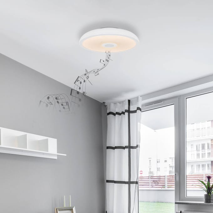 Globo LED plafondlamp Raffy luidspreker RGBW wit