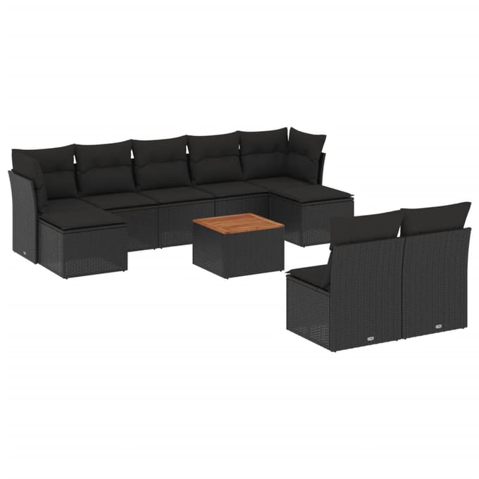 vidaXL - 10-delige - Loungeset - met - kussens - poly - rattan - zwart