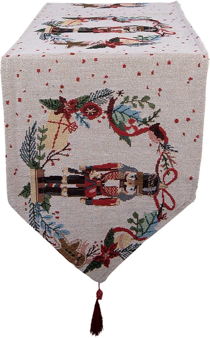 Clayre & Eef Tafelloper Kerst 33x180 cm Beige Polyester