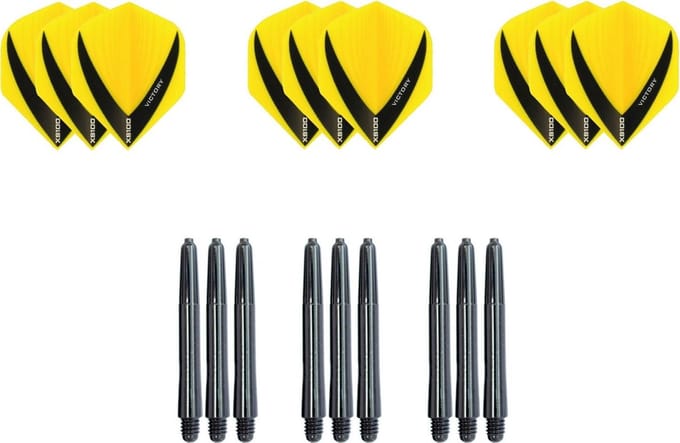 Darts Set - Dartset - 3 sets V dartflights en 3 sets nylon shafts - 18 pcs - Geel
