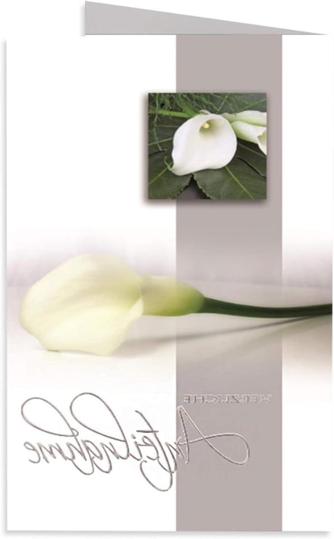 Rouwkaartenset - Condoleancekaarten - Deelneming betuigen - Elegante calla design - 95 x 160 mm - Wit