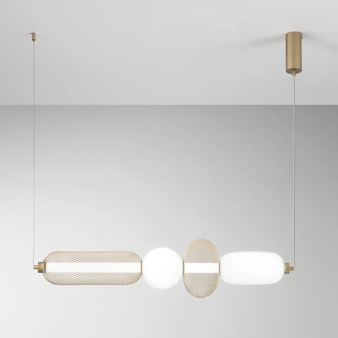 Luce Ambiente Design LED hanglamp INKAS, hoogte 90 cm goudkleurig glas/metaal, CCT