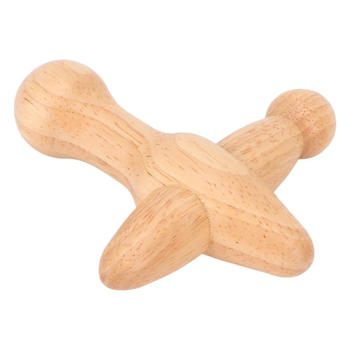 Triggerpoint Massagetool Kruisvormig Stimuleert Metabolisme Lymfedrainage Ontspant Spieren Houten beige
