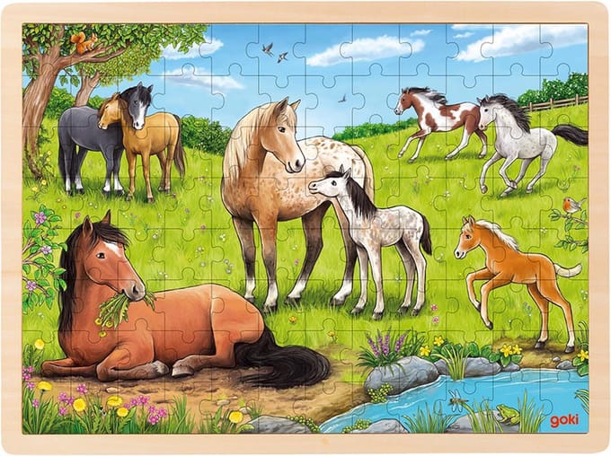 Puzzel: ZOMER op de PAARDENWEI 40X30x0,8cm, 96-delig, hout, 3+