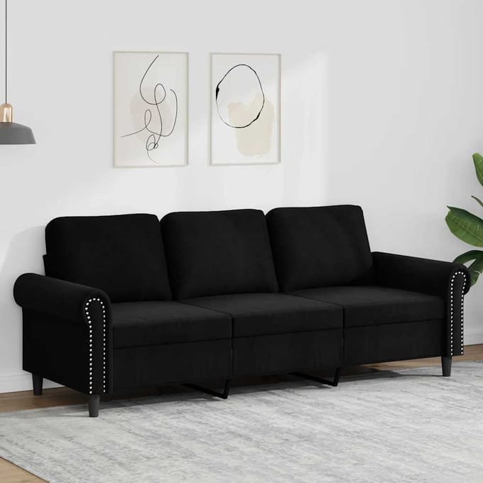 vidaXL - Driezitsbank - 180 - cm - fluweel - zwart