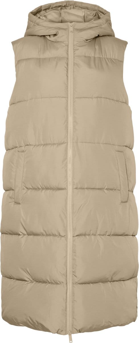 Pieces PCBEE NEW LONG PUFFER VEST BC Dames Bodywarmer Silver Mink - Maat M