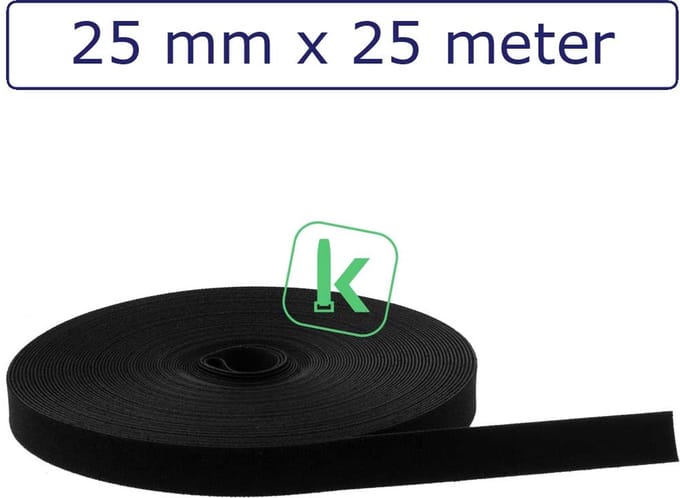 PRO-TIE® - Klittenband back to back 25 mm breed Zwart UV bestendig (Rol 25 meter)
