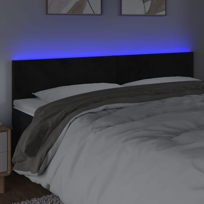 vidaXL - Hoofdbord - LED - 200x5x78/88 - cm - fluweel - zwart