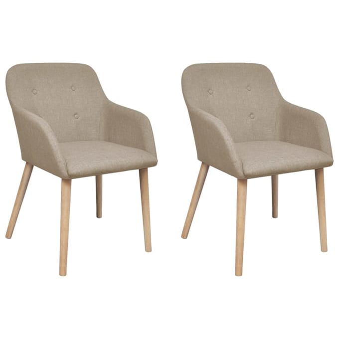 vidaXL - Eetkamerstoelen - 2 - st - stof - en - massief - eikenhout - beige