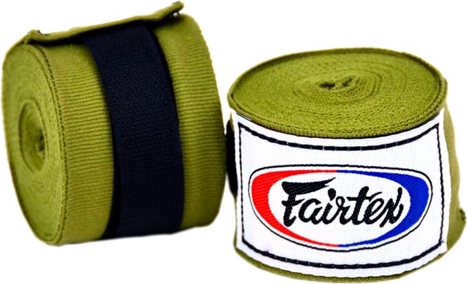 Fairtex Handwraps – Olijfgroen – 4,5 Meter – Elastisch Katoen – Stevige Polsondersteuning – Voor Boksen & Kickboksen