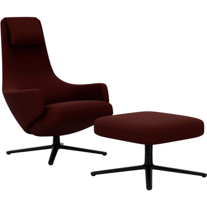 Vitra - Repos Fauteuil & Ottoman - basic dark gepoedercoat - Cosy2 kastanje - Zithoogte 40 cm - rood