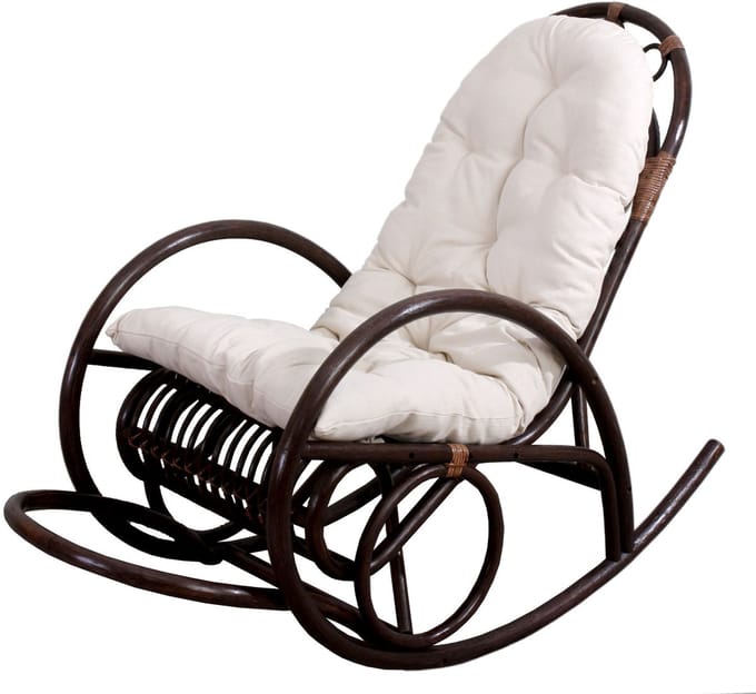 Schommelstoel MCW-C40, rotan fauteuil, bruin ~ wit kussen