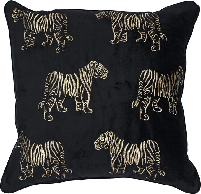Sierkussen - Fluweel Tijger - Zwart - 45 Cm X 45 Cm