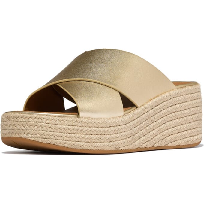 FitFlop Platfforms Espadrille Leather Wedge Cross Slides GOUD - Maat 43