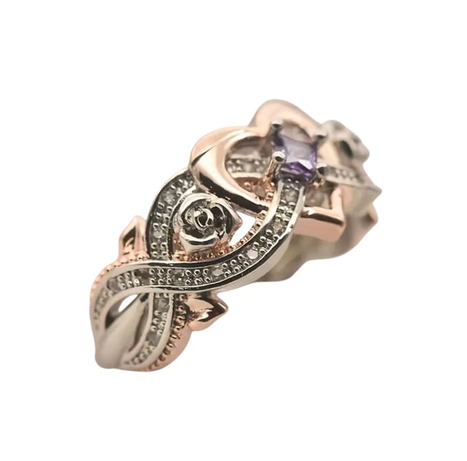 Zilver Rosé met Diamonds - Exclusieve Ring - Hart Ring met Paarse Zirkonia -Diameter 19mm
