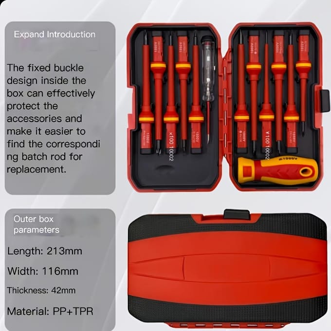 13-delige Magnetische Schroevendraaierset met Verwisselbare Bits - Duurzaam Staal, Ideaal voor Elektriciens & Doe-het-zelf Reparaties 13pcs red
