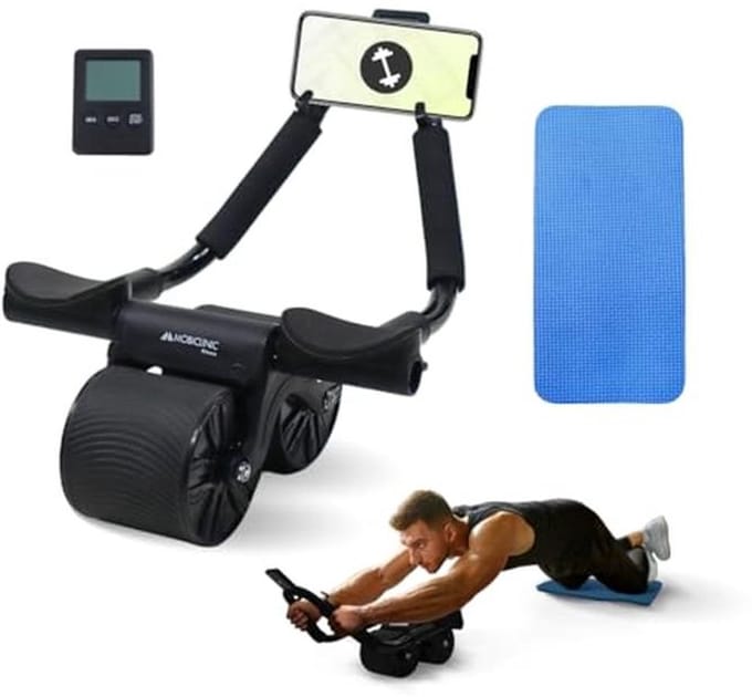 Abdominal Roller met Automatische Terugkeer, Dubbele Wiel en Digitale Timer - Ideaal voor Thuis Gym