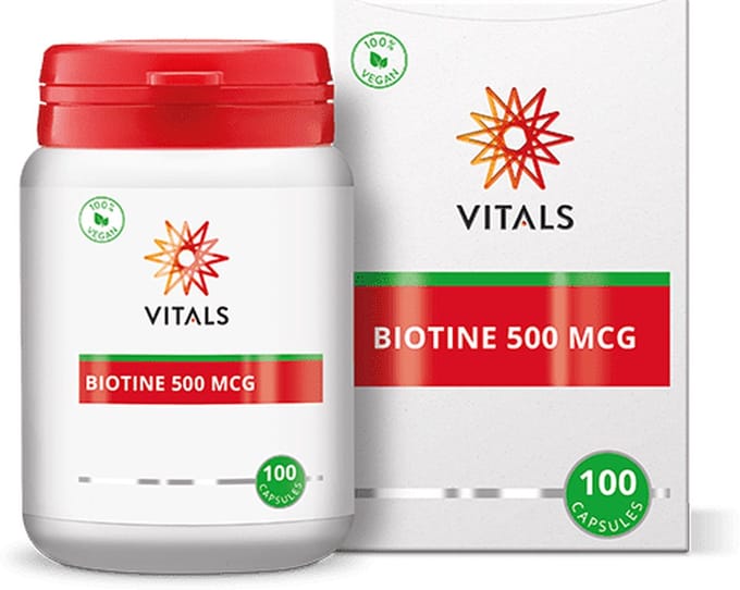 Vitals Biotine 500 mcg - 100 capsules. Bevat een hoge dosering in zuivere vorm.