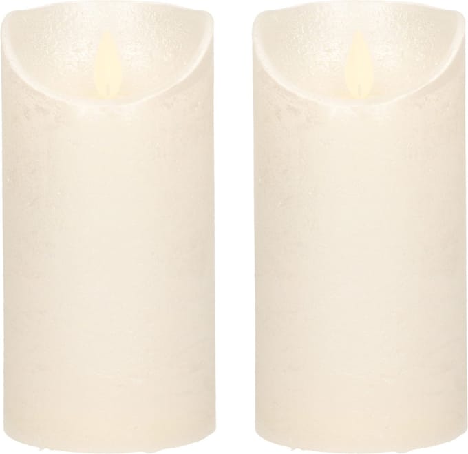 Anna's Collection Led kaars/stompkaars - 2x - creme/parel wit - H15 x D7,5 cm - wax - bewegende vlam