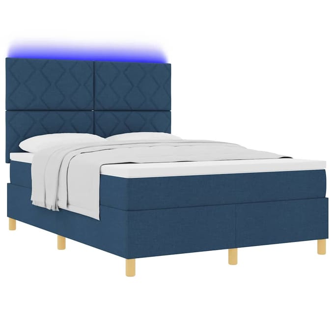 vidaXL - LED - Box - Spring - Bed - met - hoofdeinde - Blauw - 160 - x - 200 - cm - Stof