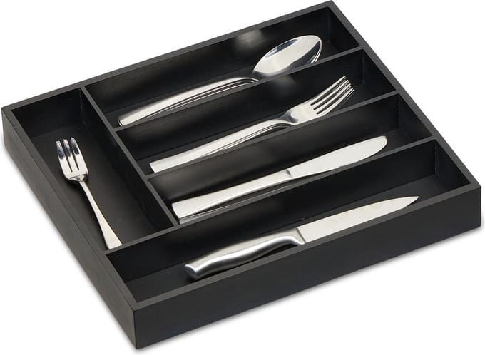 bestekbak bamboe - 5 vakken - 5 x 34 x 30 cm - zwart