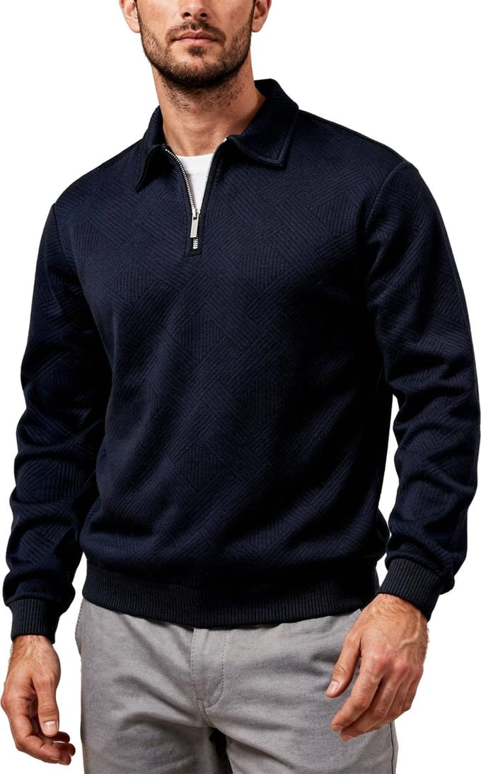 Aansluitende Trui met Rits - Kraag - Heren - Blauw