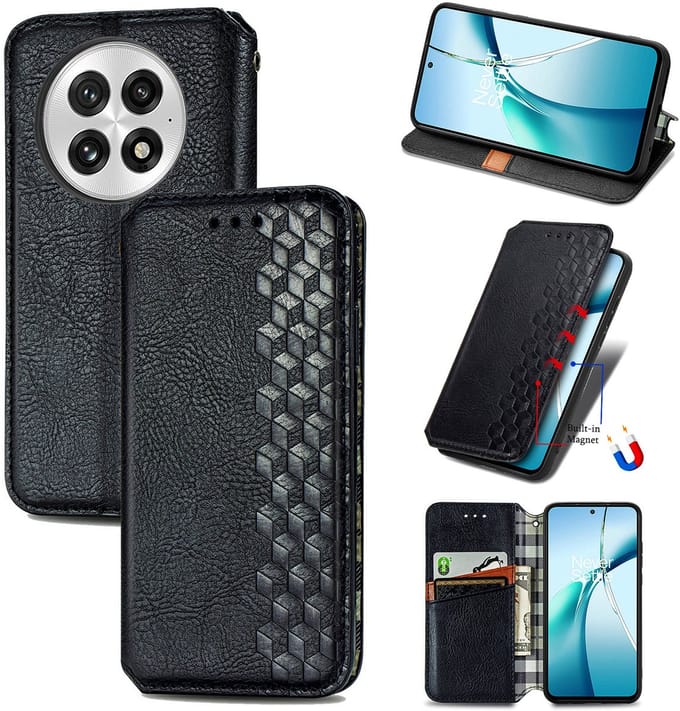 Luxe PU Lederen Ruitpatroon Wallet Case + PMMA Screenprotector voor OnePlus 13 _ Zwart
