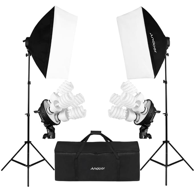 Andoer Studio Fotoverlichtingsset met 2 * Softbox / 2 * 4in1 Lampfitting / 8 * 45W Lamp / 2 * Licht UK Plug