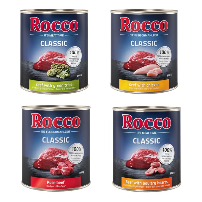 6x800g Rund met Gevogeltehart Rocco Hondenvoer