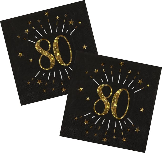 Verjaardag feest servetten leeftijd - 50x7 - 80 jaar - goud - 33 x 33 cm