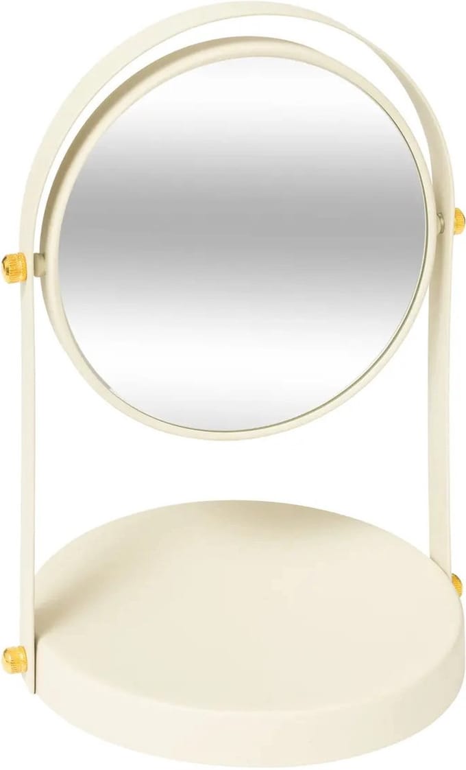 5Five Make-up spiegel met standaard - 18 x 26 cm - metaal - ivoor wit - badkamer/kaptafel - draaibaar
