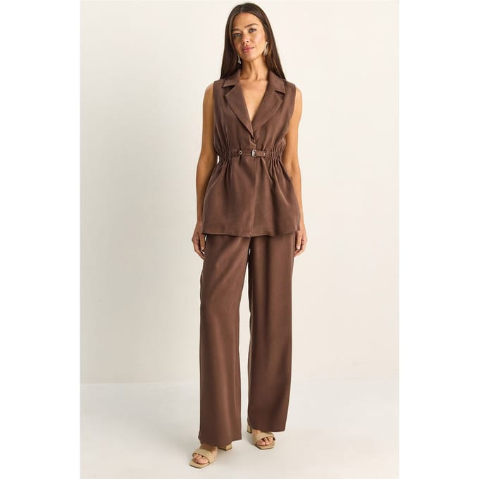 Hoge Taille Brede Pijpen Co-ord Set met Coltrui