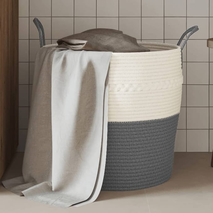 vidaXL - Opbergmand - Ø - 43x38 - cm - katoen - grijs - en - wit