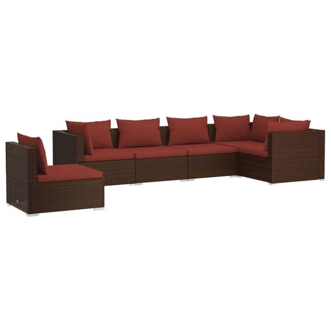 vidaXL - 6-delige - Loungeset - met - kussens - poly - rattan - bruin