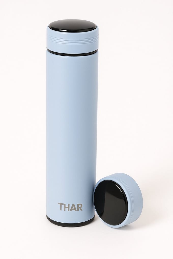 THAR Slimme Thermosfles 500ml – LCD Display & Dubbelwandig - Lichtblauw