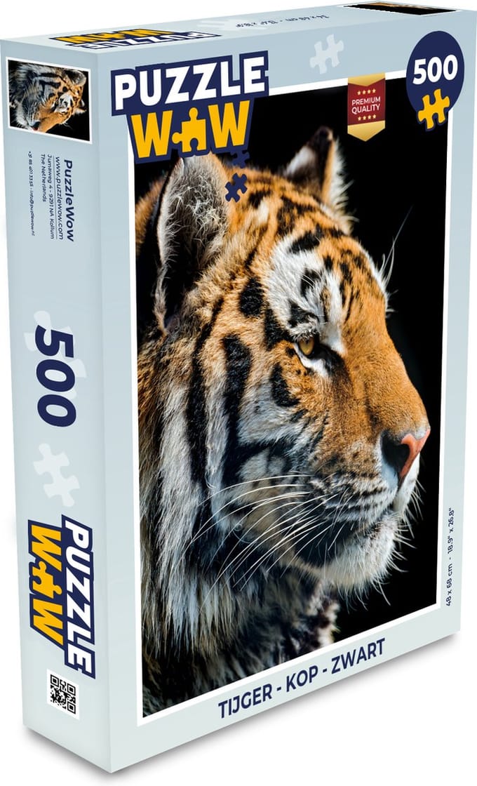 Puzzel Tijger - Kop - Zwart - Legpuzzel - Puzzel 500 stukjes