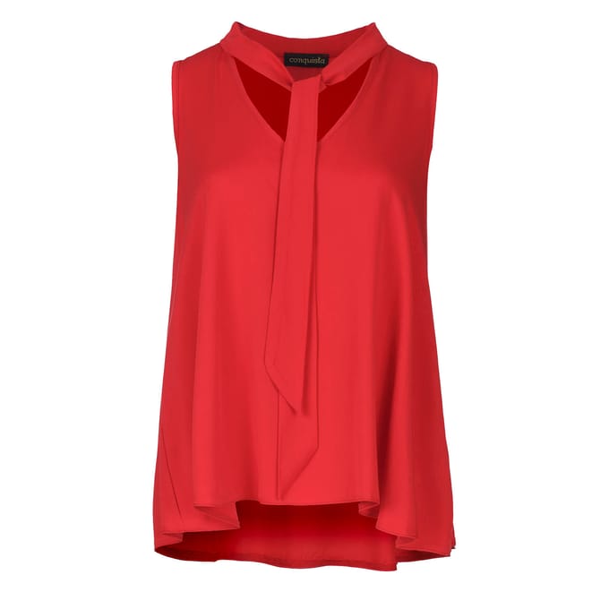 Rood Mouwloze Top met Stropdasdetail