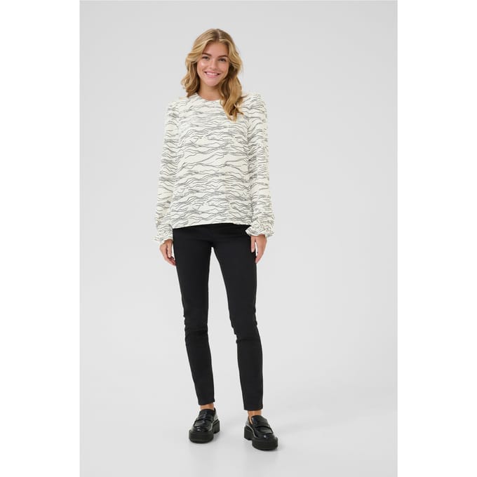 Blouse met lange mouwen Regular fit Chalk w. Black Deep Graphic white black
