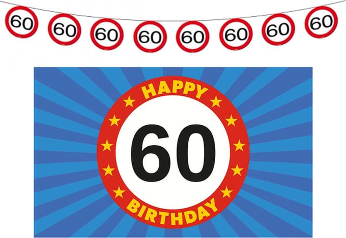 60 jaar leeftijd verjaardag slinger en vlag 150 x 90 feestartikelen versiering pakket