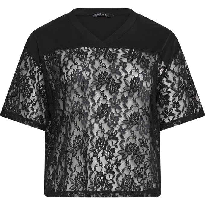 Limited Collection Zwart Tshirt Met Kant En Vhals Size 48