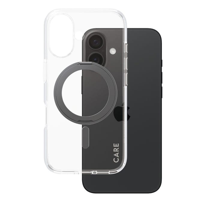 CARE by PanzerGlass Feature Case - Transparant w. - Zwart Kickstand & MagSafe iPhone 16
