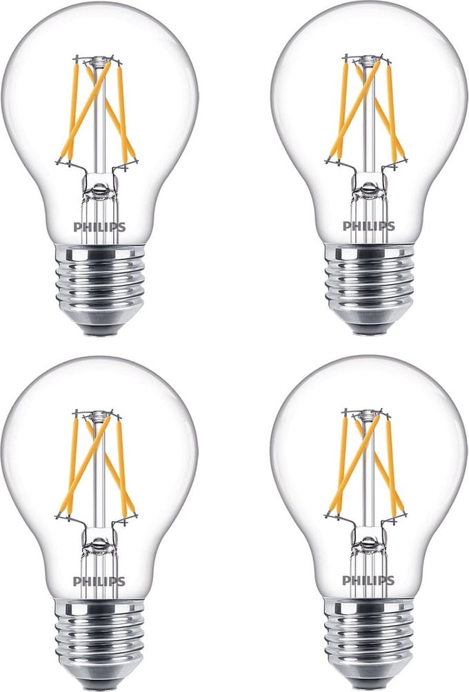 4 stuks | Philips SceneSwitch LED 7.5W-3W-1.6W 3-Staps dimbaar | E27 | Extra Warm Wit | 7.5 watt | 15.000 Branduren