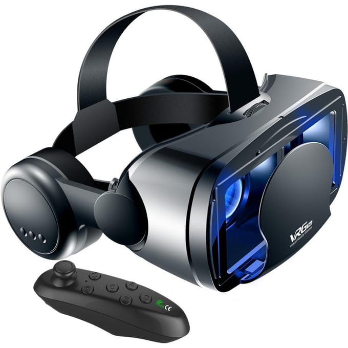3D VR Smart Bril Headset Virtual Reality Helm Smartphone Volledig scherm Visie Groothoeklens met Controller Headset 7 Inch Y1 zwart